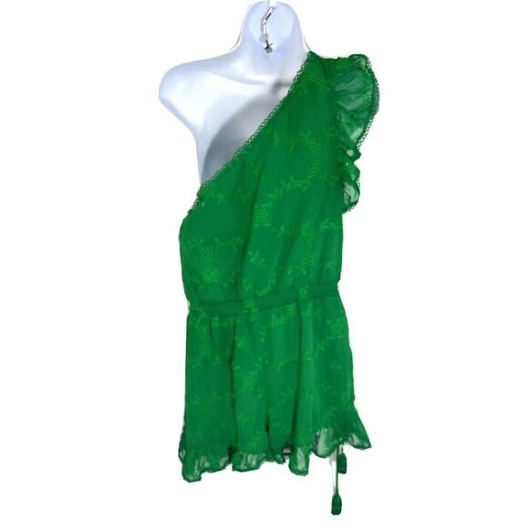Revolve Tularosa Green Ruffle One Shoulder Shorts Romper Size Medium Davey - Picture 6 of 14